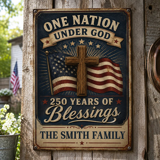 Custom One Nation Under God Metal Sign for Family with personalized design details for meaningful gifting
