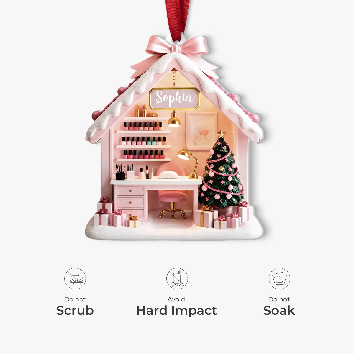 Personalized Nail Tech Christmas Ornament - Custom Acrylic Nail Salon Keepsake Gift for Nail Artists