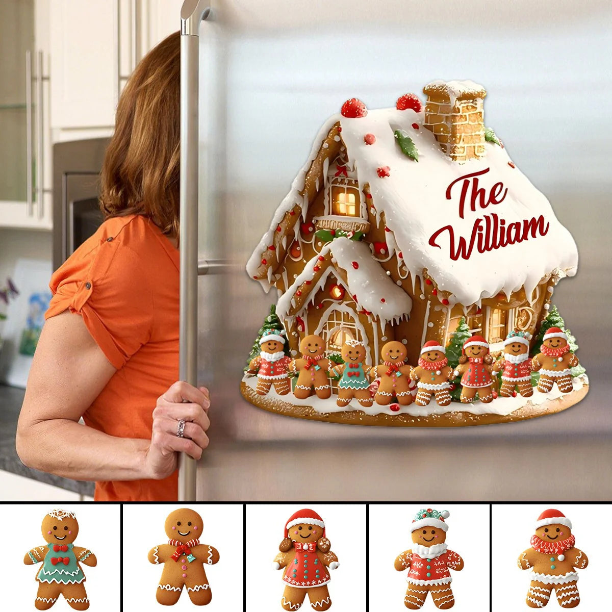 Personalized Christmas Gingerbread House Family Refrigerator Decal Sticker Custom Name - Gift for Family