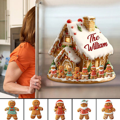 Personalized Christmas Gingerbread House Family Refrigerator Decal Sticker Custom Name - Gift for Family