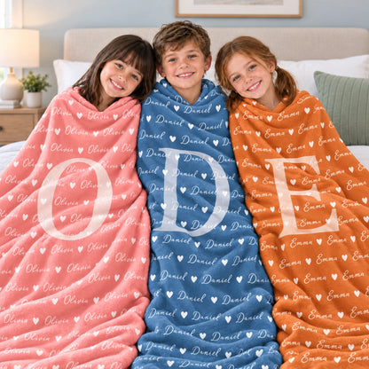 Custom Monogram Initial & Hearts Name Blanket - Personalized Birthday Gift for Kids
