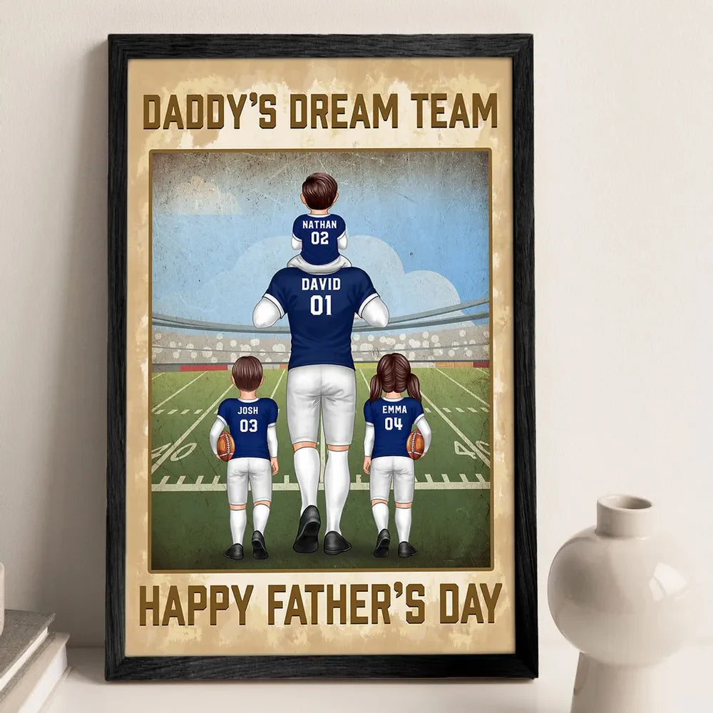 Daddy's Dream Team Personalized Canvas / Poster - Custom Art Gift for Football Dad