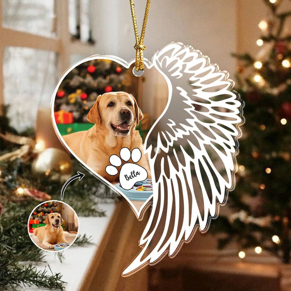 Custom Photo Dog Memorial Wing Personalized Acrylic Ornament - Christmas Keepsake for Dog Lovers