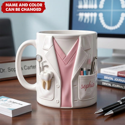 Custom Dentist Scrubs Coffee Mug for Nurse with personalized design details for meaningful gifting