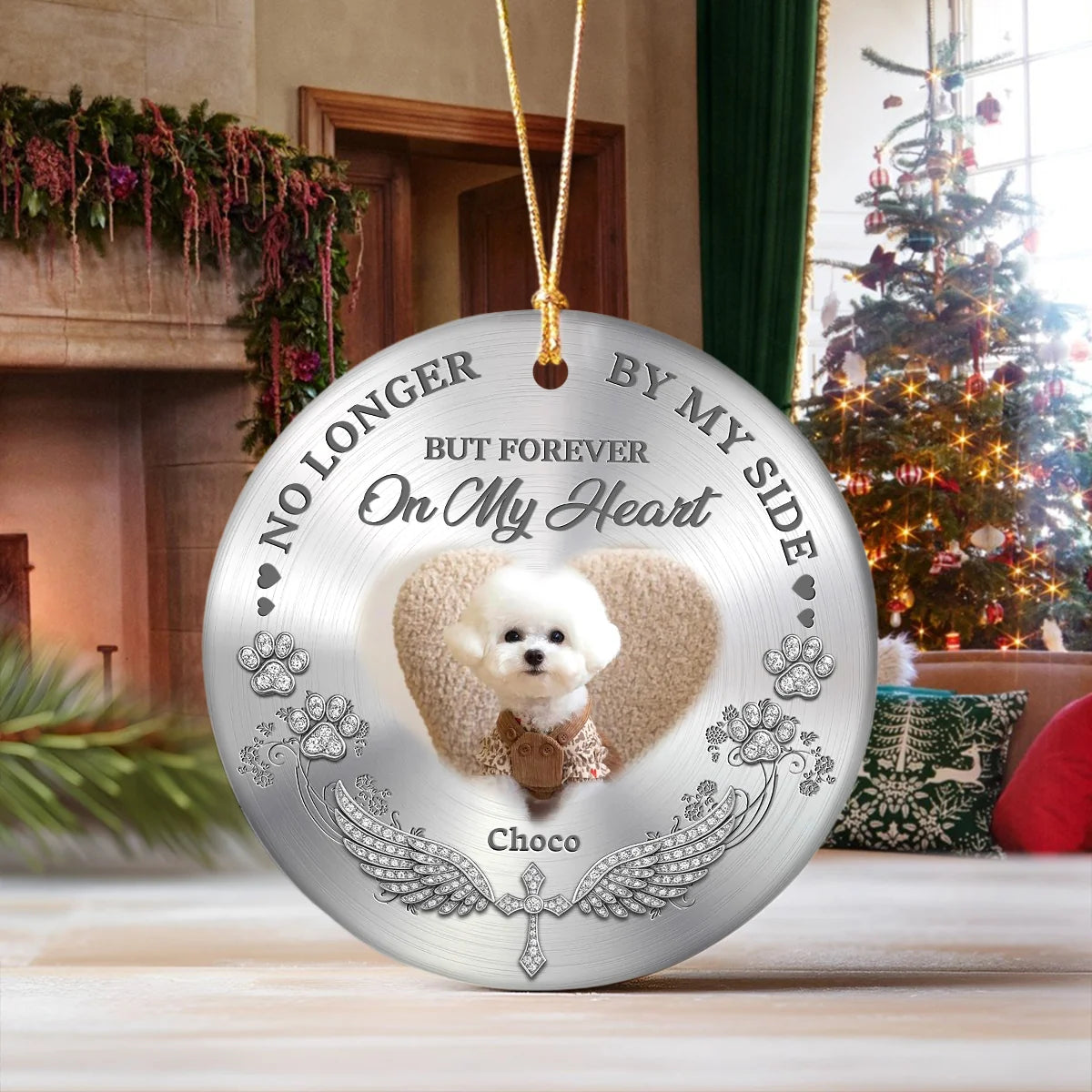 "No Longer By My Side" Personalized Ceramic Ornament - Custom Pet Photo Memorial Sympathy Gift