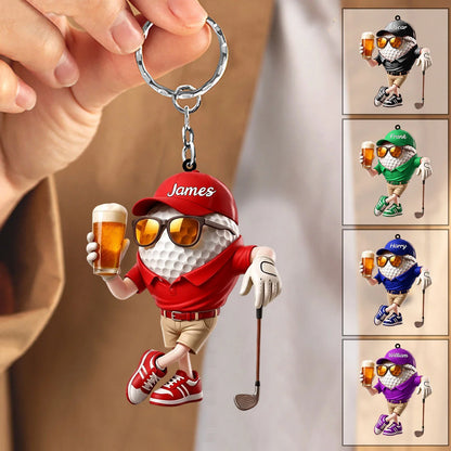 Funny Beer Golf Personalized Acrylic Keychain - Custom Name 19th Hole Keepsake for Golf Lovers