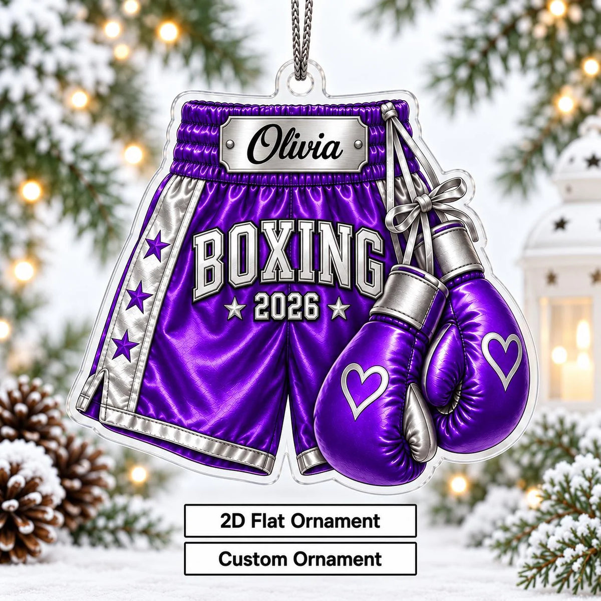 Custom Boxing Gloves & Shorts Christmas Acrylic Ornament - Personalized Gift for Boxer Coach Athlete