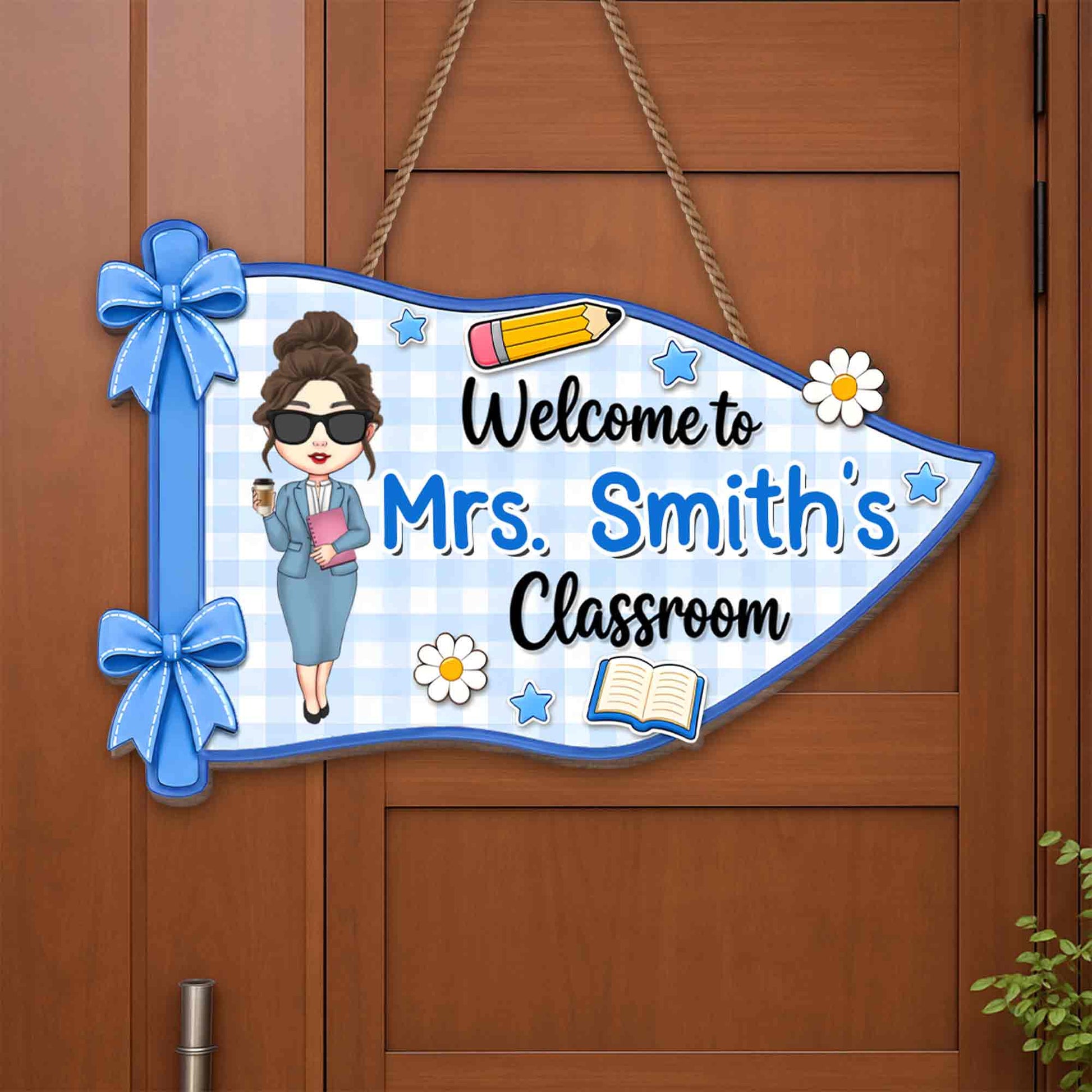 Wood Sign material and size view - Personalized Teacher Classroom Sign