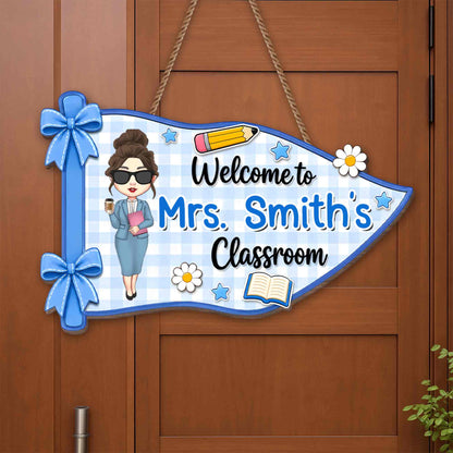 Wood Sign material and size view - Personalized Teacher Classroom Sign