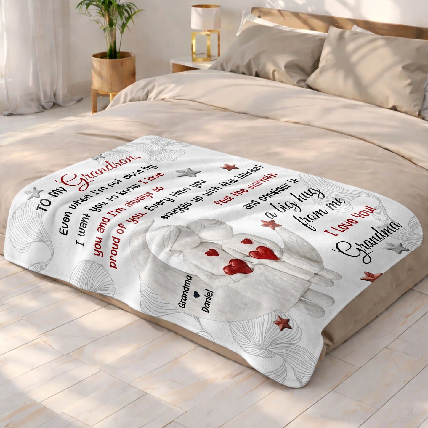 Personalized grandson blanket with moon stars design and love quote from grandma - cozy custom throw gift image 9