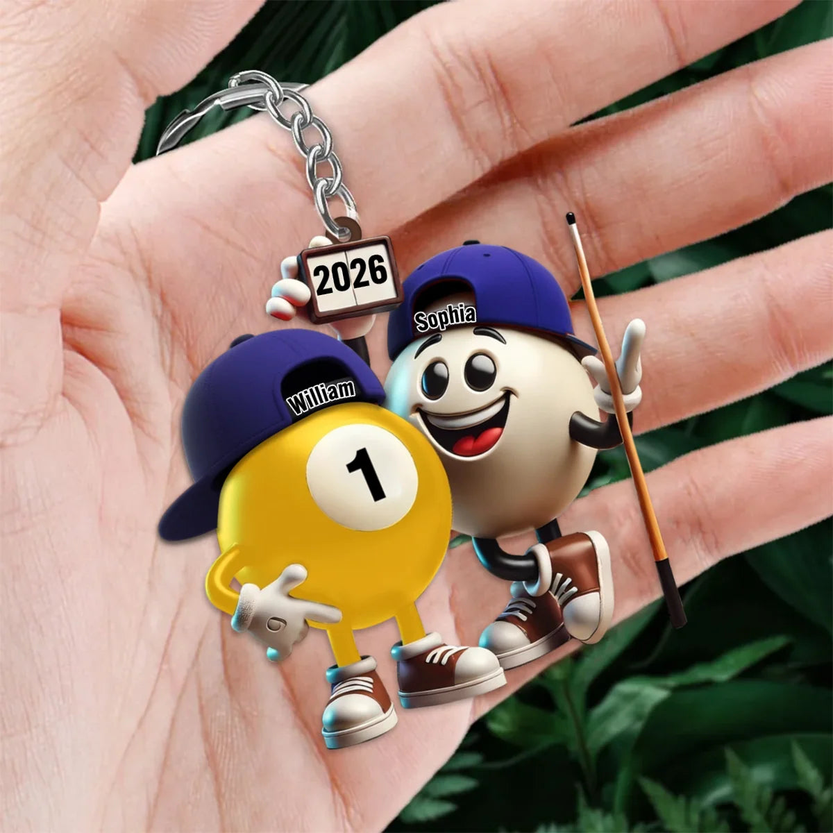Custom Name Billiard Couple Keychain - Personalized Pool Ball Gift for Couples