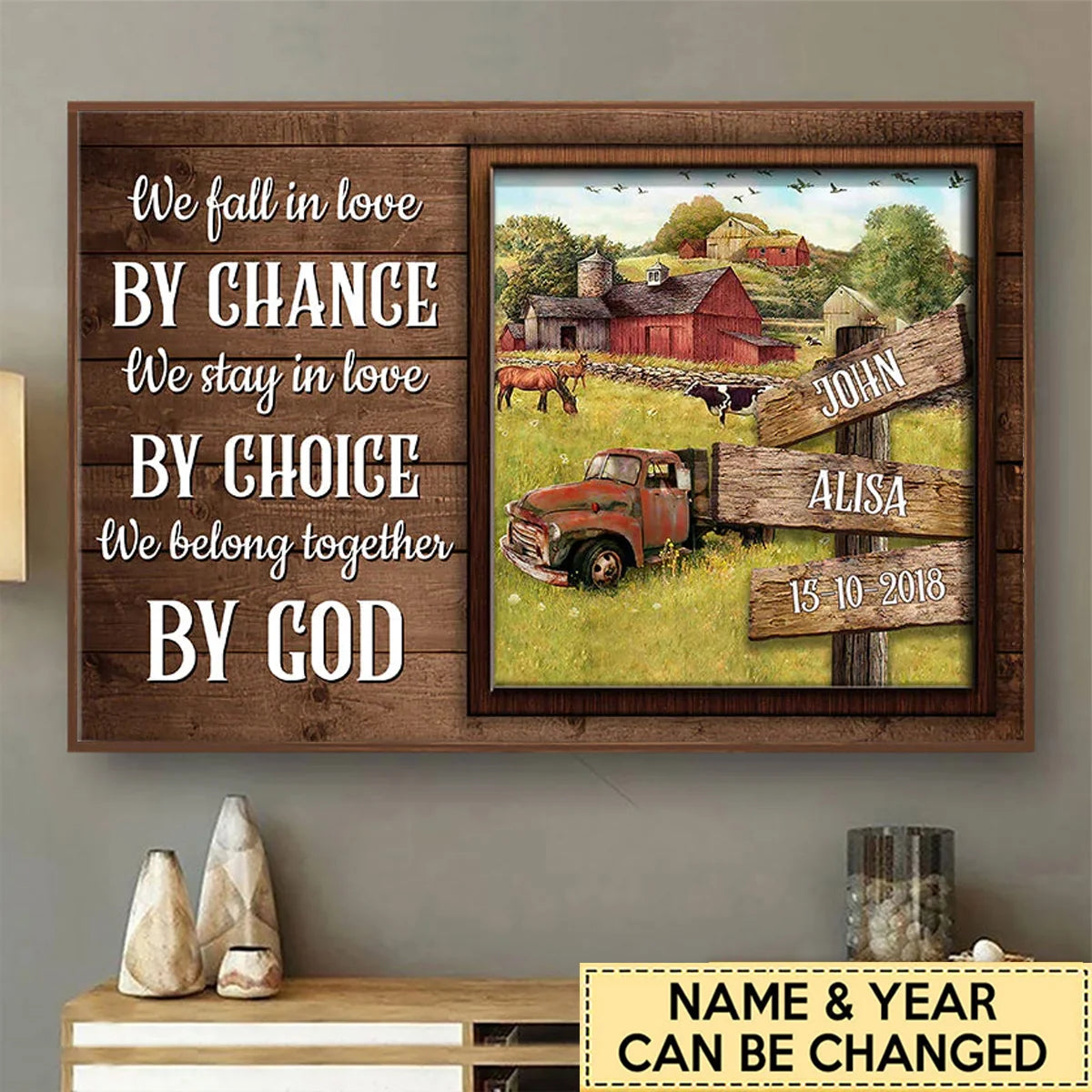 "We Belong Together By God" Personalized Canvas / Poster Wall Art - Custom Anniversary & Wedding Gift for Couples