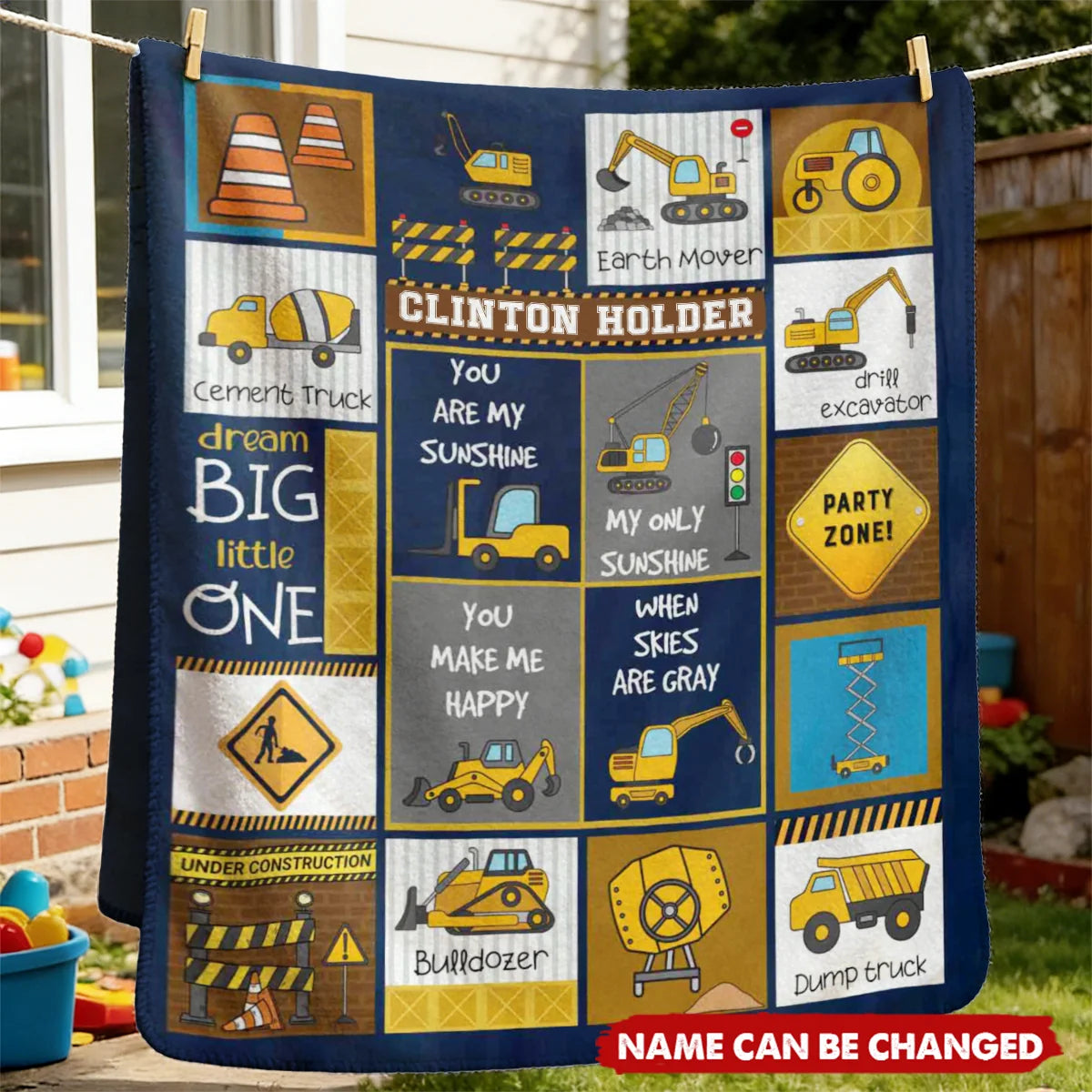 Dream Big Little One Personalized Blanket - Custom Construction Truck Gift