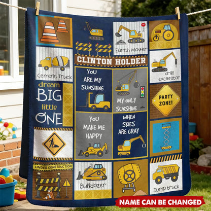 Dream Big Little One Personalized Blanket - Custom Construction Truck Gift