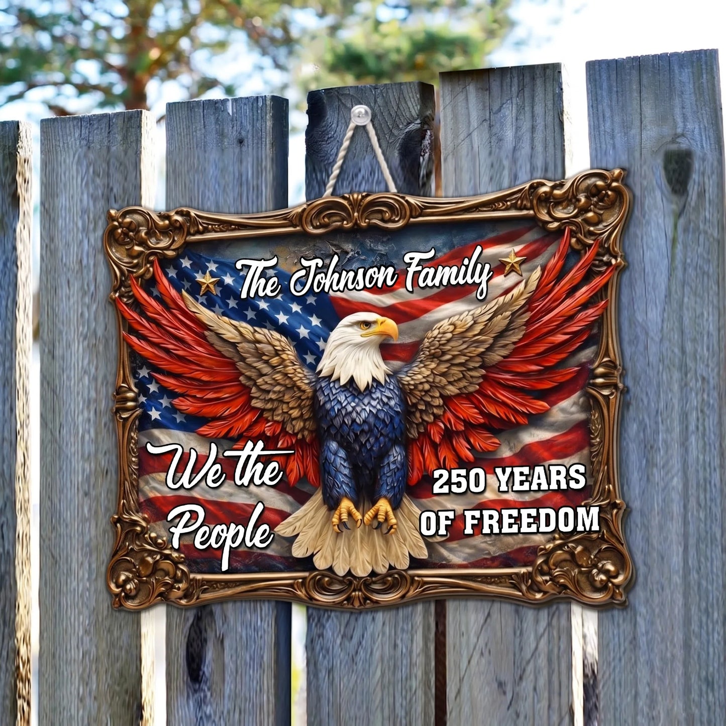 Custom 250 years of freedom patriotic wood sign with an American eagle design for patriotic family home decor