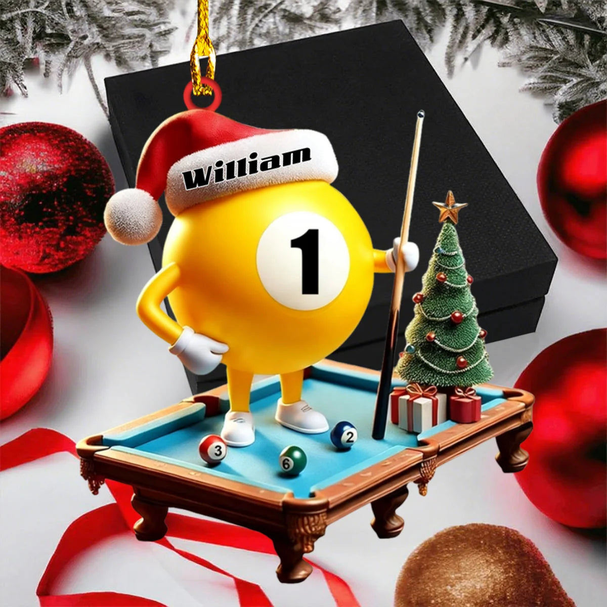 Personalized Billiard Player Name Christmas Acrylic Ornament - Custom Pool Ball Keepsake Gift