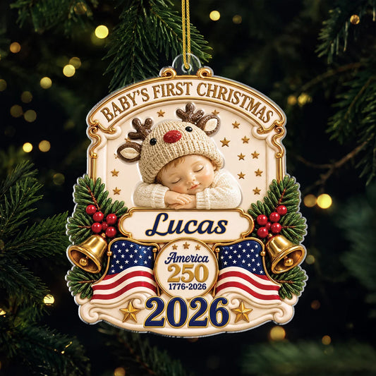 Baby's First Christmas 2026 America 250 - Personalized Acrylic Ornament for Newborns