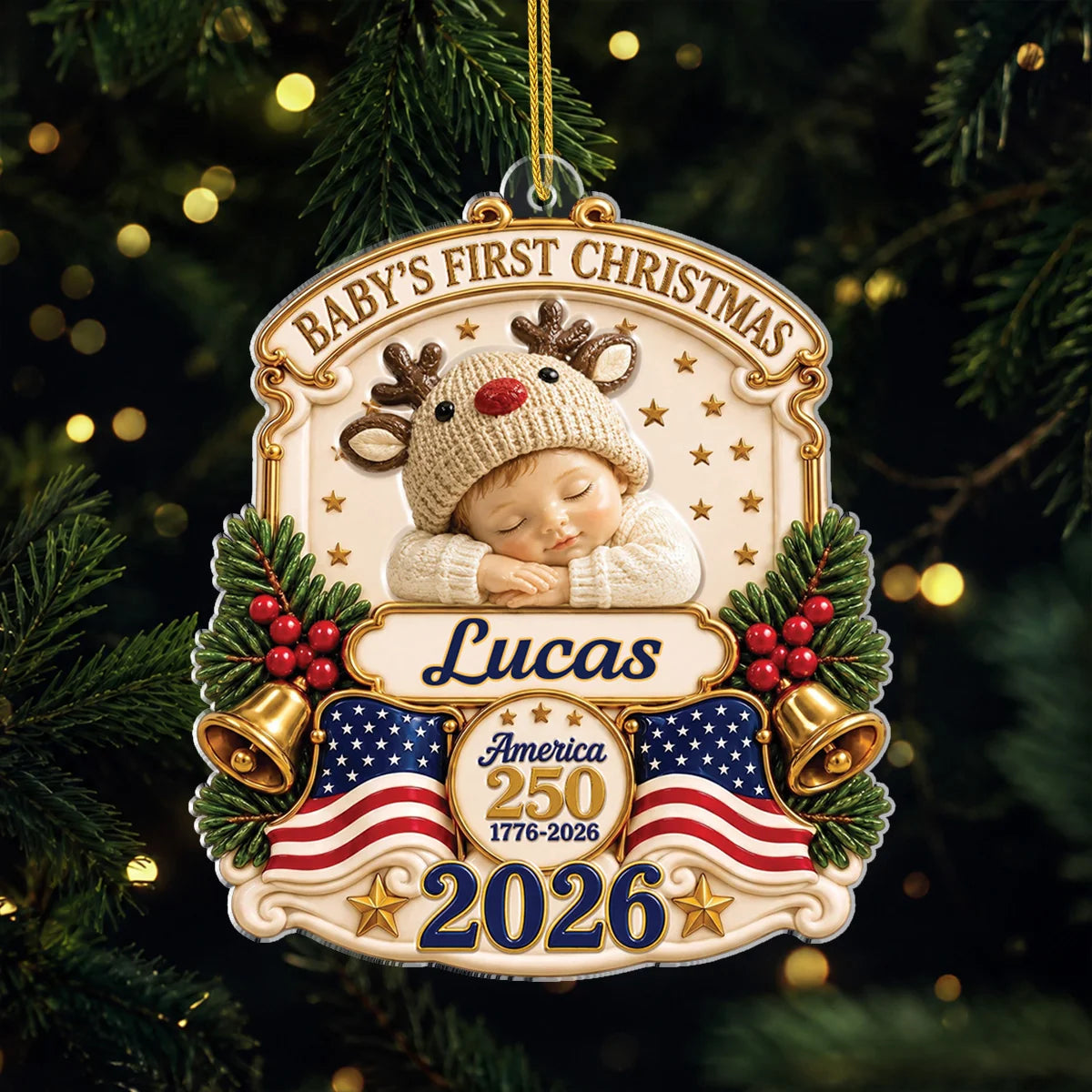 Baby's First Christmas 2026 America 250 - Personalized Acrylic Ornament for Newborns
