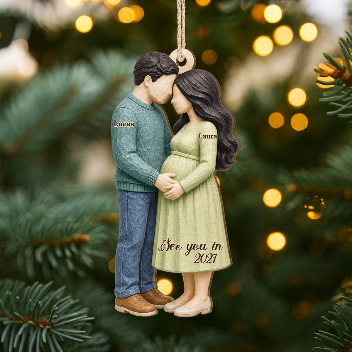 "See You In 2027" Personalized Wooden Ornament for Expecting Couples - Parents to Be Keepsake