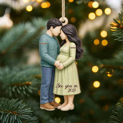 "See You In 2027" Personalized Wooden Ornament for Expecting Couples - Parents to Be Keepsake