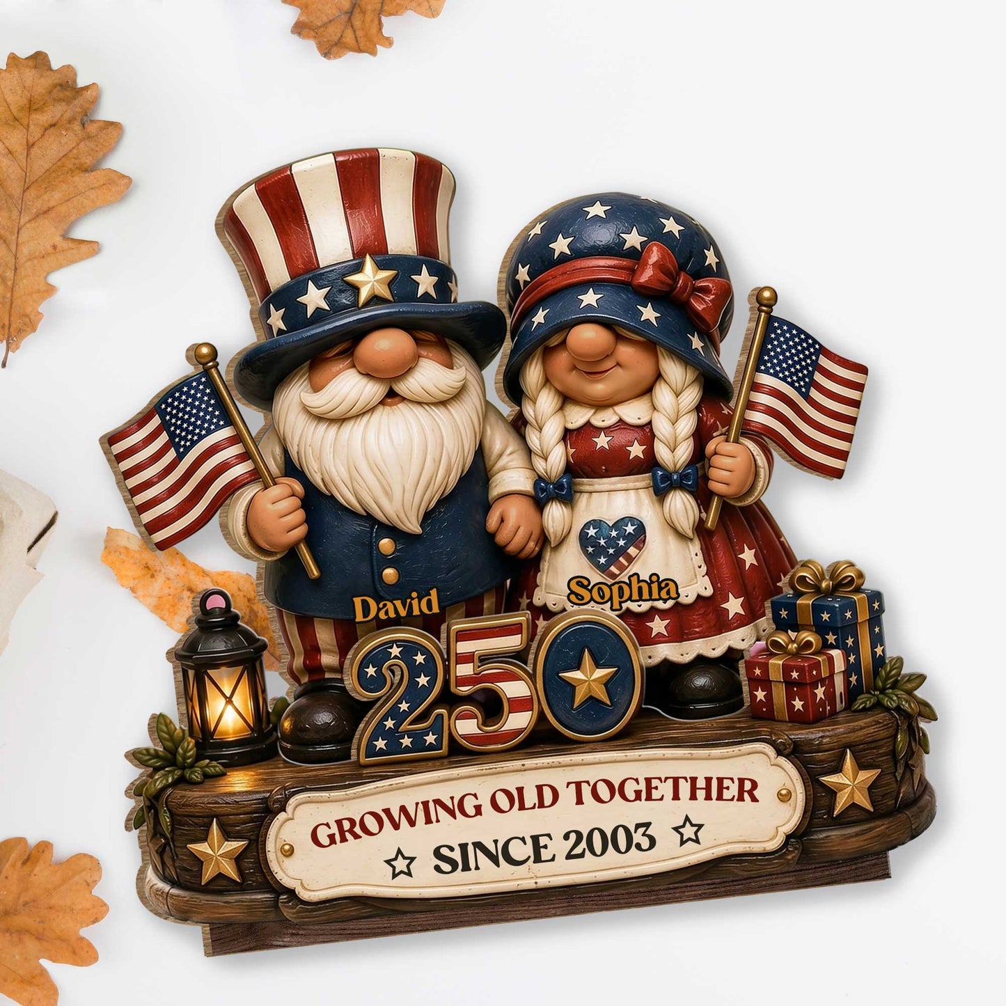 Wood Sign material and size view - Custom Patriotic Gnomes Wood Plaque