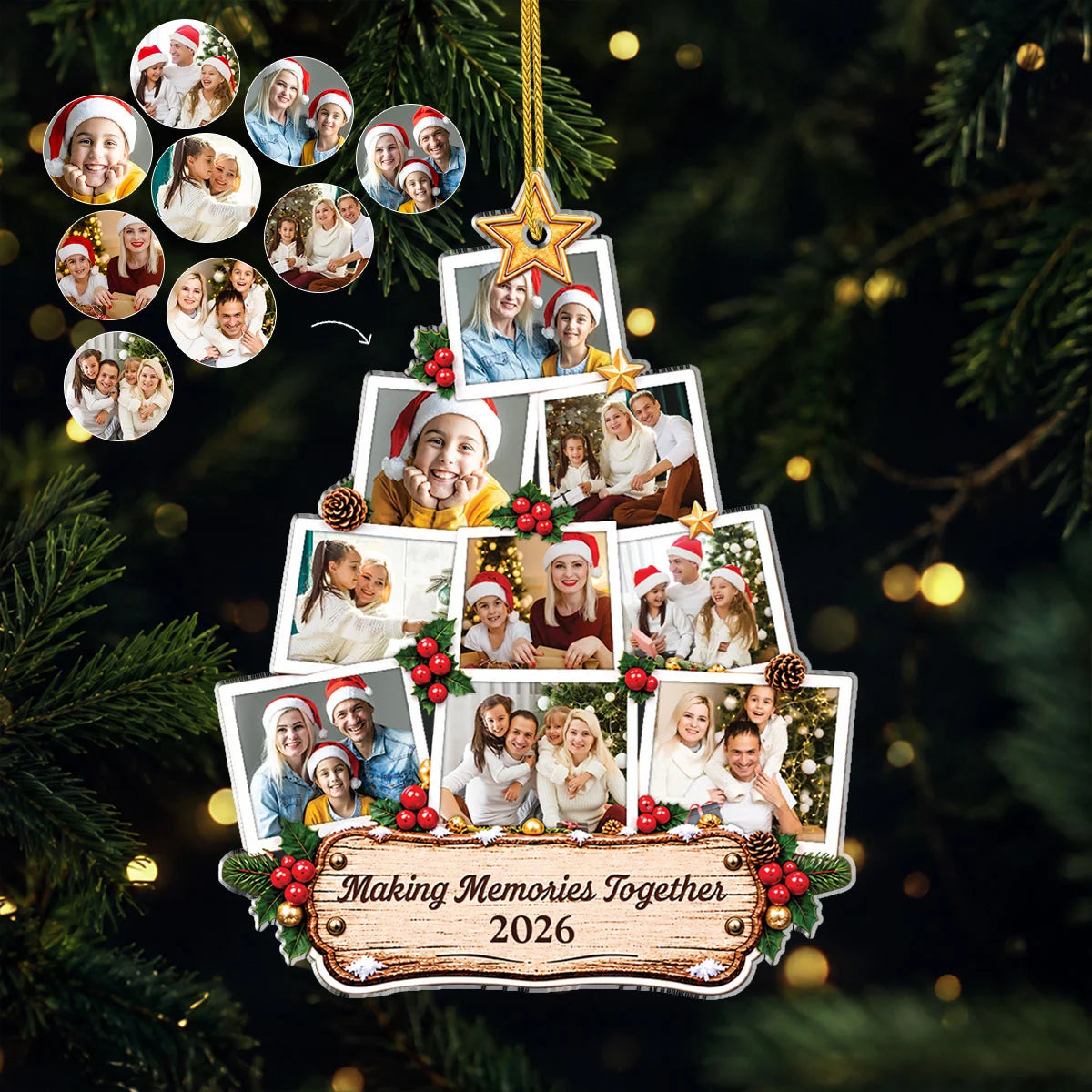 "Making Memories Together" Personalized Family Photo Christmas Tree Acrylic Ornament - Keepsake Gift for Family