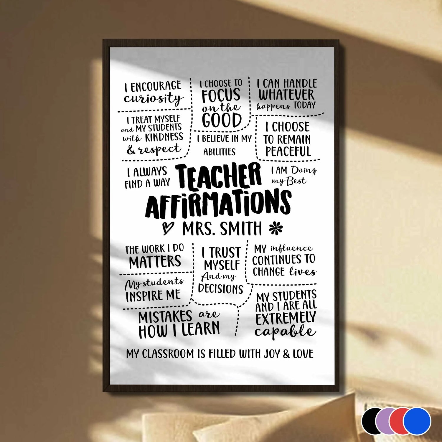 Personalized Teacher Affirmations Poster for Teacher with personalized design details for meaningful gifting