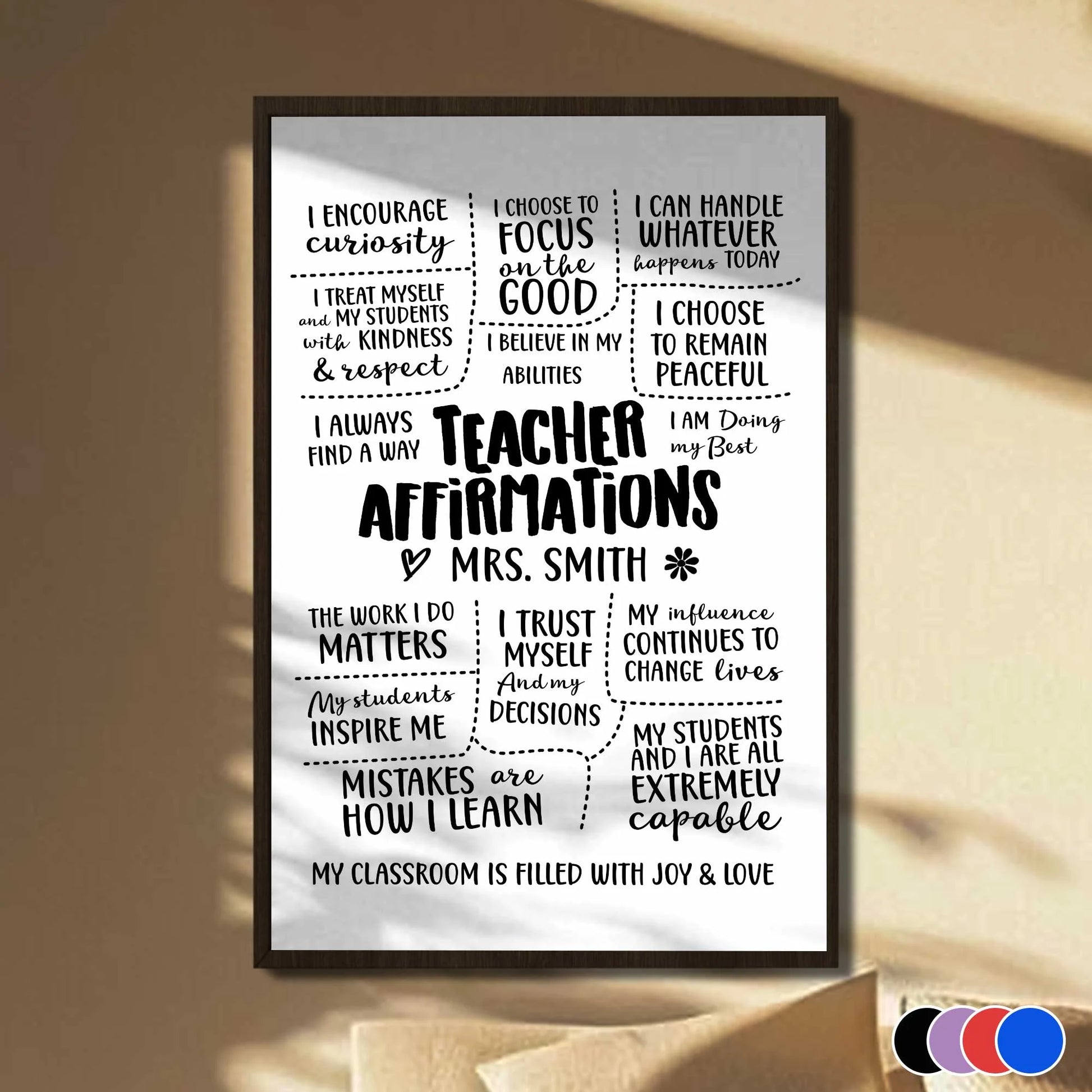 Personalized Teacher Affirmations Poster for Teacher with personalized design details for meaningful gifting