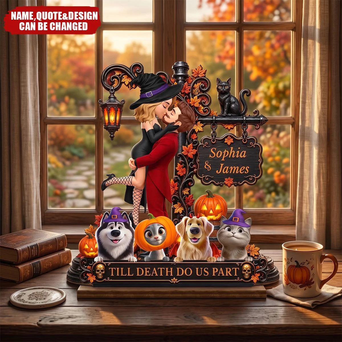 "Till Death Do Us Part" Custom Halloween Couple Wooden Plaque - Personalized Spooky Keepsake