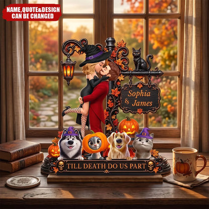 "Till Death Do Us Part" Custom Halloween Couple Wooden Plaque - Personalized Spooky Keepsake