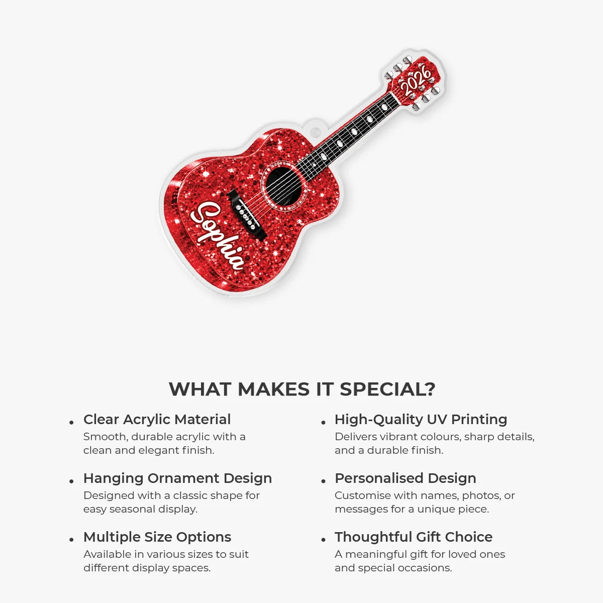 Personalized Guitar Acrylic Ornament - Custom Name and Year Gift for Music Lovers