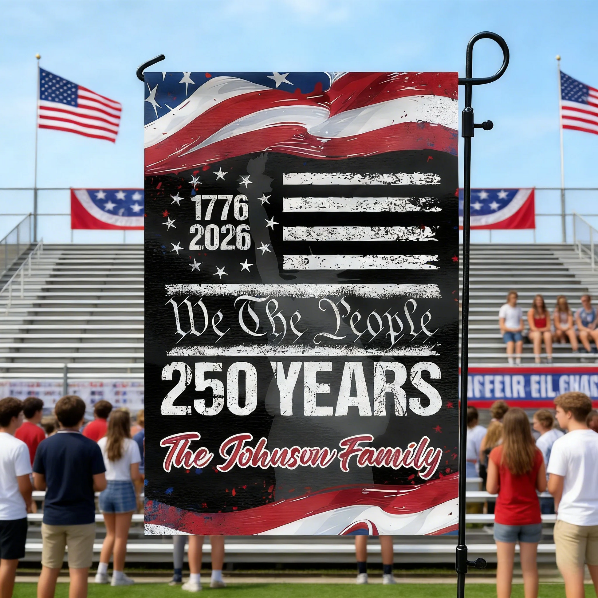 Garden Flag material and size view - Custom 250Th America Flag