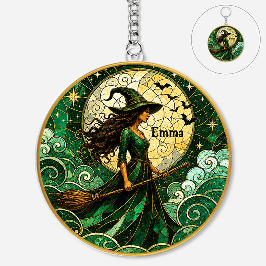 Personalized Moonlit Witch Acrylic Keychain - Custom Halloween Gift for Her
