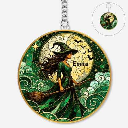 Personalized Moonlit Witch Acrylic Keychain - Custom Halloween Gift for Her