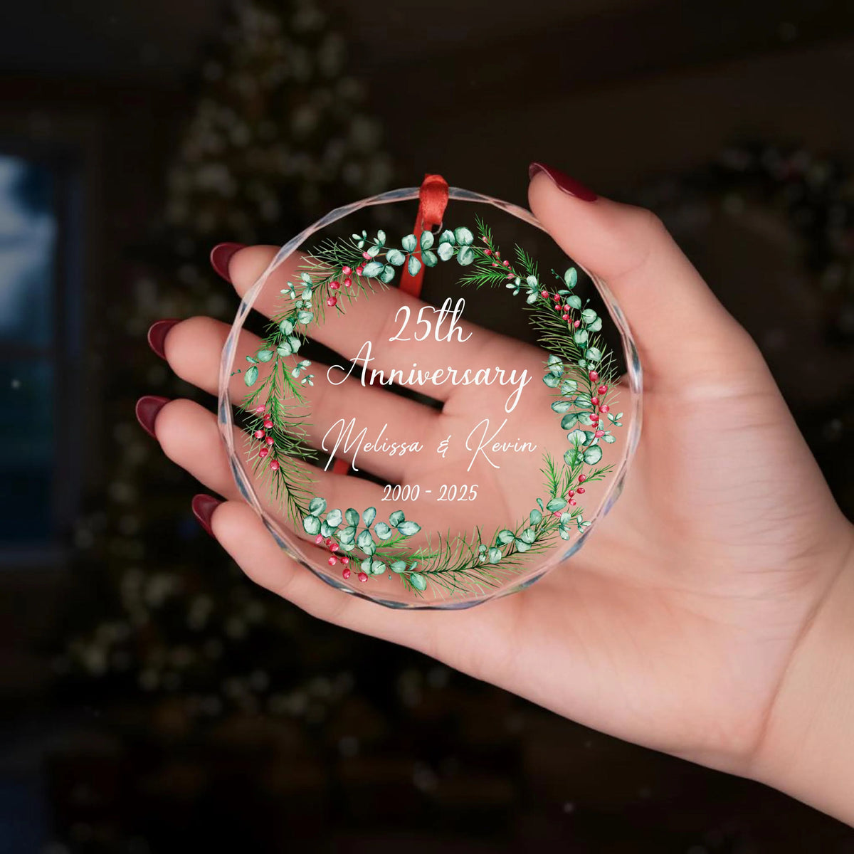 Personalized Couple Anniversary Glass Ornament - Custom Christmas Keepsake Gift for Husband and Wife