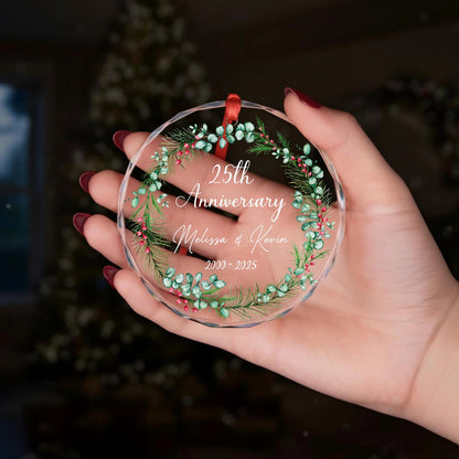 Personalized Couple Anniversary Glass Ornament - Custom Christmas Keepsake Gift for Husband and Wife