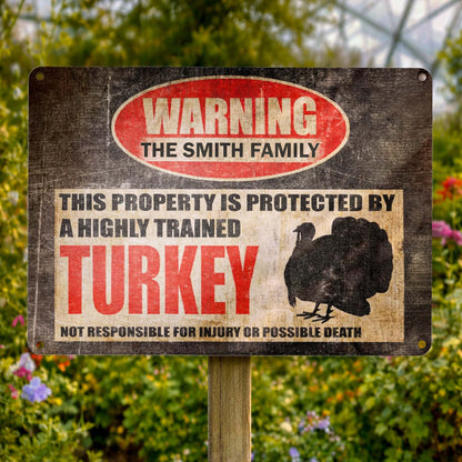 Personalized turkey farm metal sign with custom family name for funny homestead yard decor image 7
