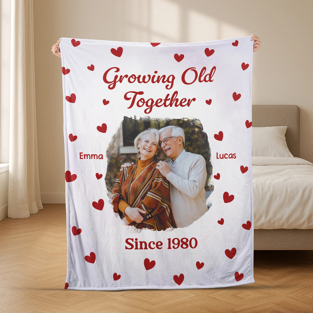 "Growing Old Together" Personalized Photo Blanket - Anniversary Gift for Couples