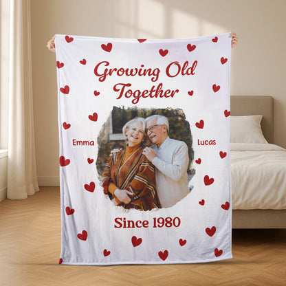 "Growing Old Together" Personalized Photo Blanket - Anniversary Gift for Couples