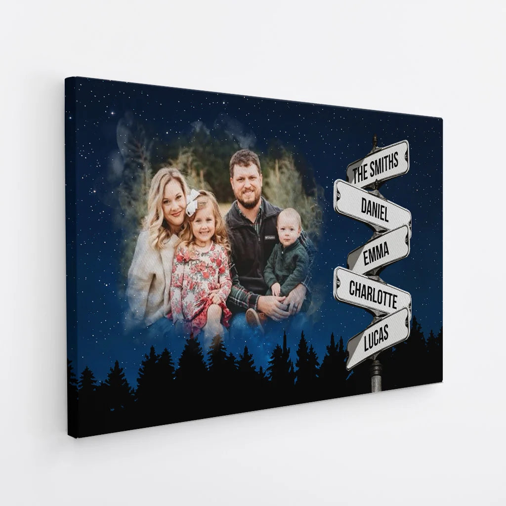 Personalized Family Street Sign Canvas / Poster with Photo - Custom Multi-Name Wall Art Keepsake Gift