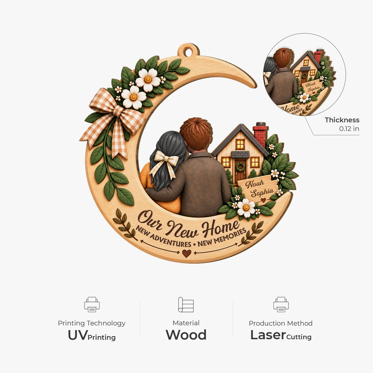 Our New Home New Adventures Personalized Wooden Ornament - Housewarming Gift for Couples