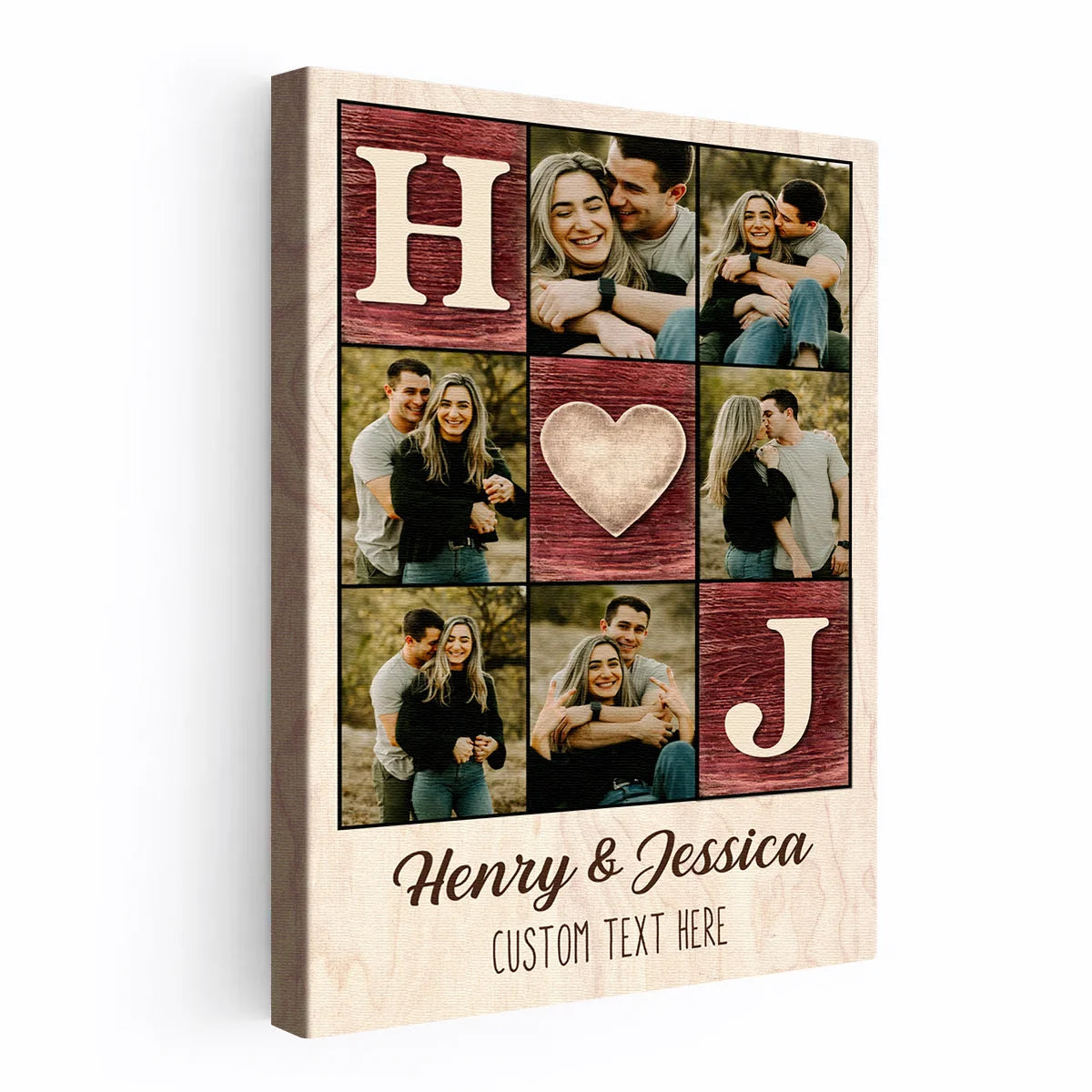 Personalized Couple Photo Canvas / Poster Collage with Names and Initials - Custom Anniversary Gift Wall Art Keepsake