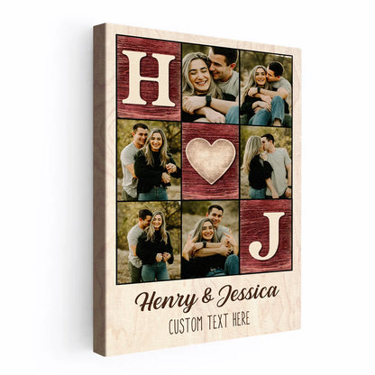 Personalized Couple Photo Canvas / Poster Collage with Names and Initials - Custom Anniversary Gift Wall Art Keepsake