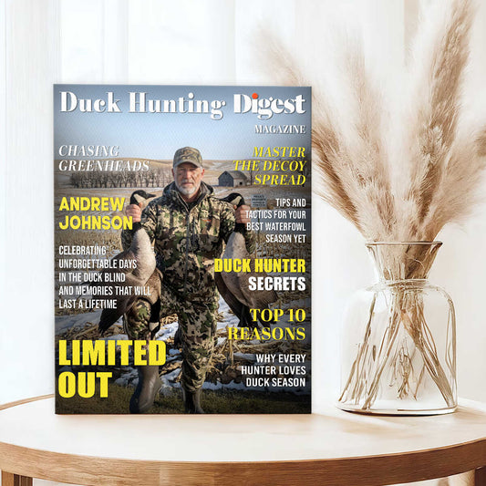Canvas / Poster material and size view - Personalized Duck Hunting Magazine Cover Canvas