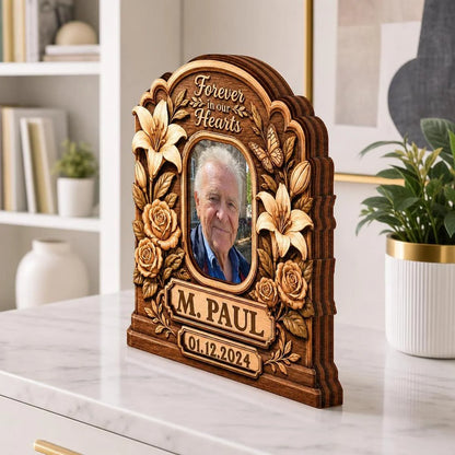 Forever In Our Hearts Personalized Memorial Wooden Block - Custom Photo Remembrance Gift