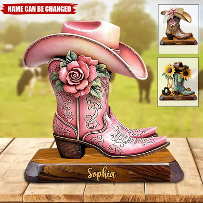 Personalized Cowgirl Boots Plaque for Mom with personalized design details for meaningful gifting