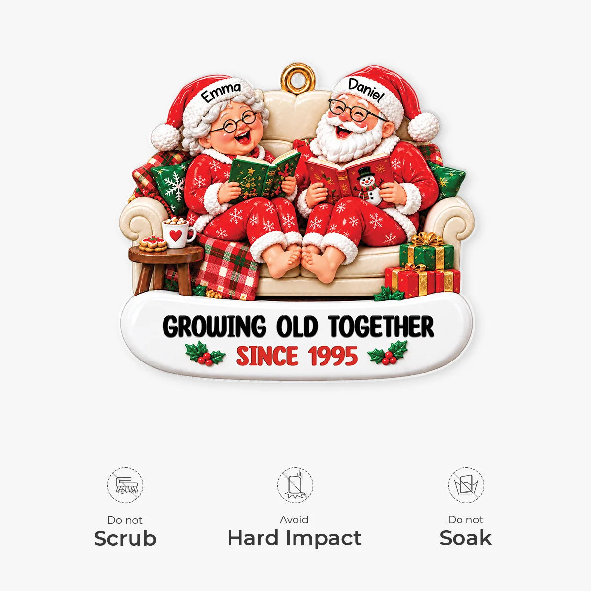 Growing Old Together Since 1995 Personalized Santa Couple Acrylic Ornament - Christmas Gift