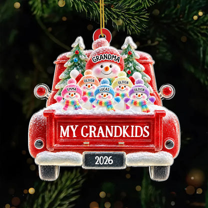 My Grandkids Red Truck Personalized Acrylic Ornament - Christmas Gift for Mom & Grandma