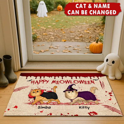 Happy Meowloween Personalized Halloween Cat Doormat - Front Porch Decor for Cat Lovers