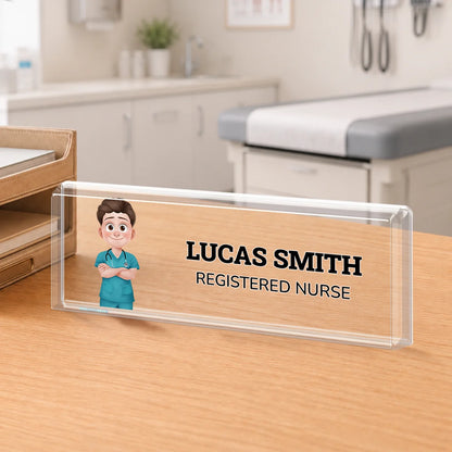 Floral Office Name Acrylic Plaque - Personalized Desk Plate Gift for Coworker & Boss